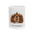 Personalized Munchkin cat Halloween mug, 11oz white ceramic, with custom pet name on front