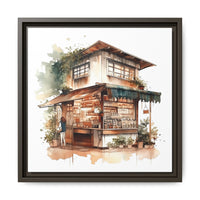 Japanese Tea Shop Framed Canvas Wall Art | 14x14 Matte Watercolor Print