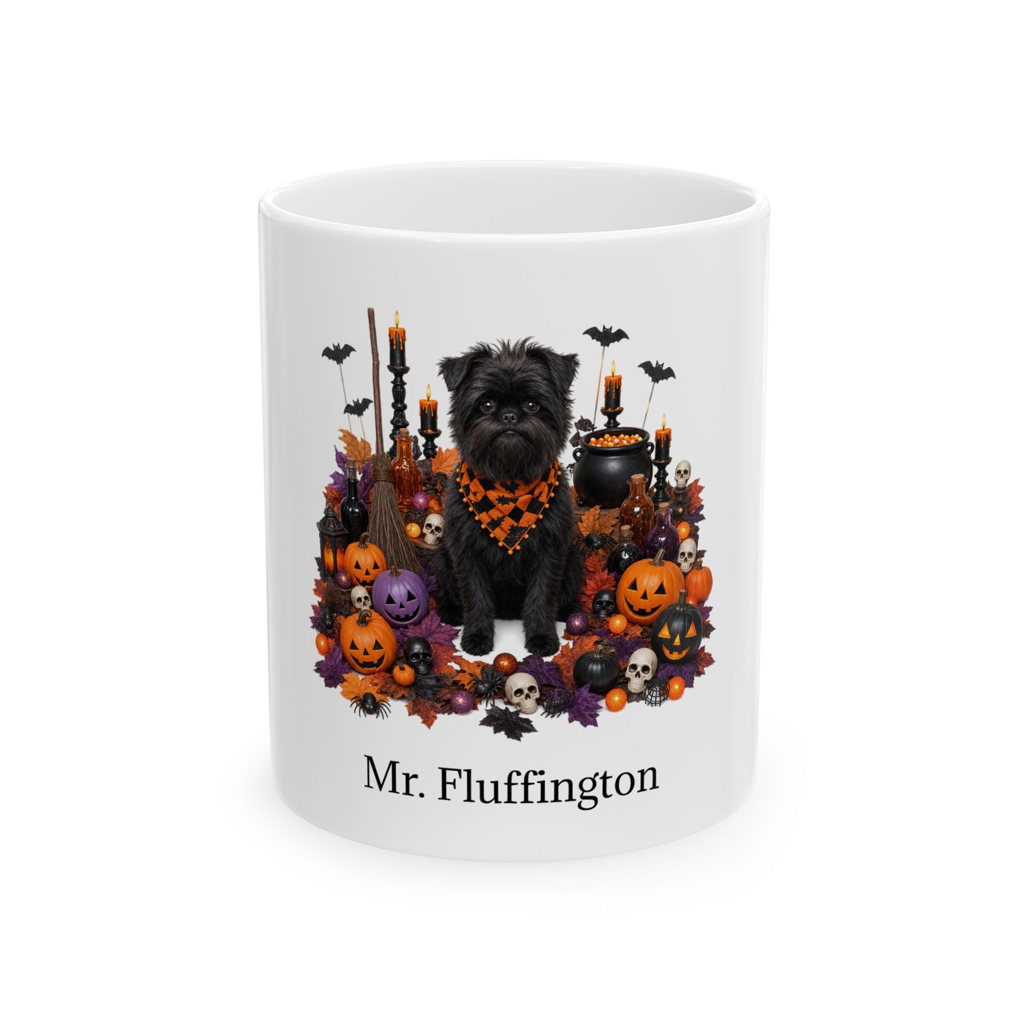 Personalized Affenpinscher dog ceramic coffee mug with Halloween artwork and custom name — image 2