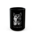Personalized Akita Inu black ceramic coffee mug with custom dog name