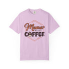 Front view of Orchid Comfort Colors T-shirt with distressed Mama Needs Coffee artwork.