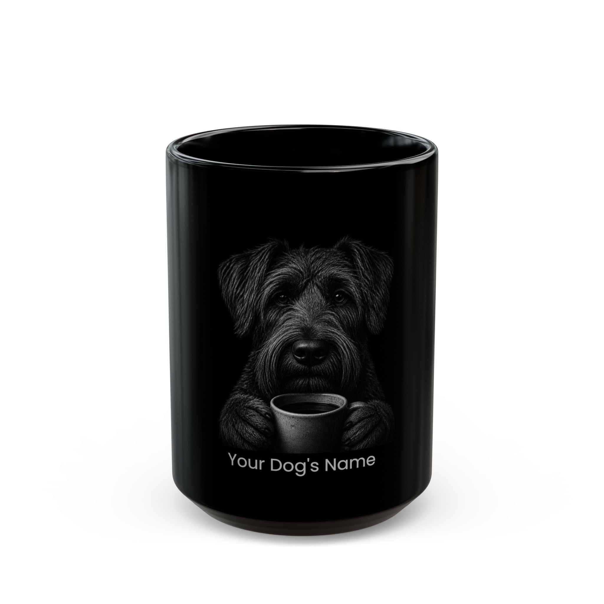 Personalized Black Russian Terrier black ceramic coffee mug with custom dog name