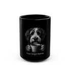 Personalized Polish Lowland Sheepdog black ceramic coffee mug with custom dog name