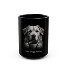 Personalized Romanian Mioritic black ceramic coffee mug with custom dog name