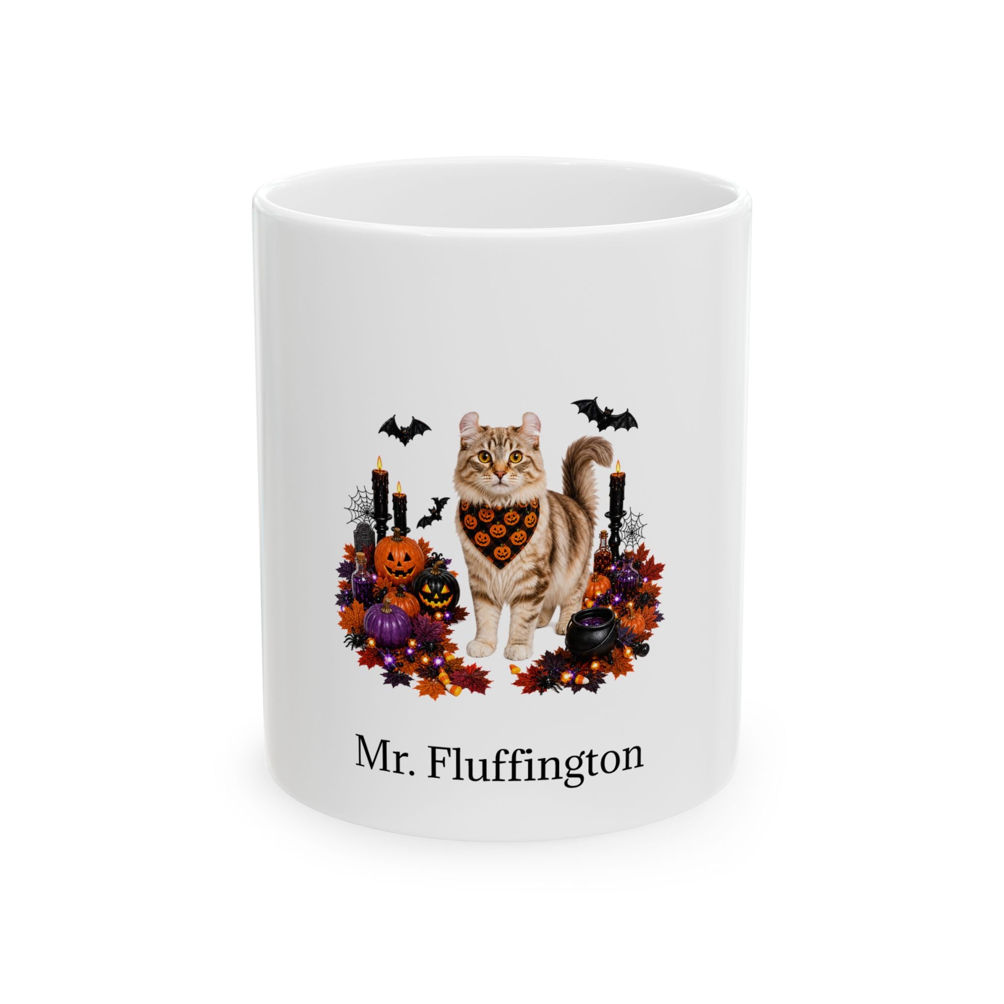 Personalized American Curl Cat Mug – Custom Pet Name Halloween Gift