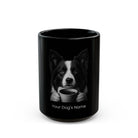 Personalized Border Collie black ceramic coffee mug with custom dog name