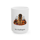 Personalized Leonberger dog Halloween mug, 15oz white ceramic, with custom pet name on front