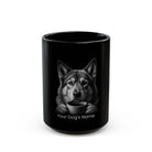 Personalized Chinook black ceramic coffee mug with custom dog name