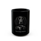 Personalized Field Spaniel black ceramic coffee mug with custom dog name