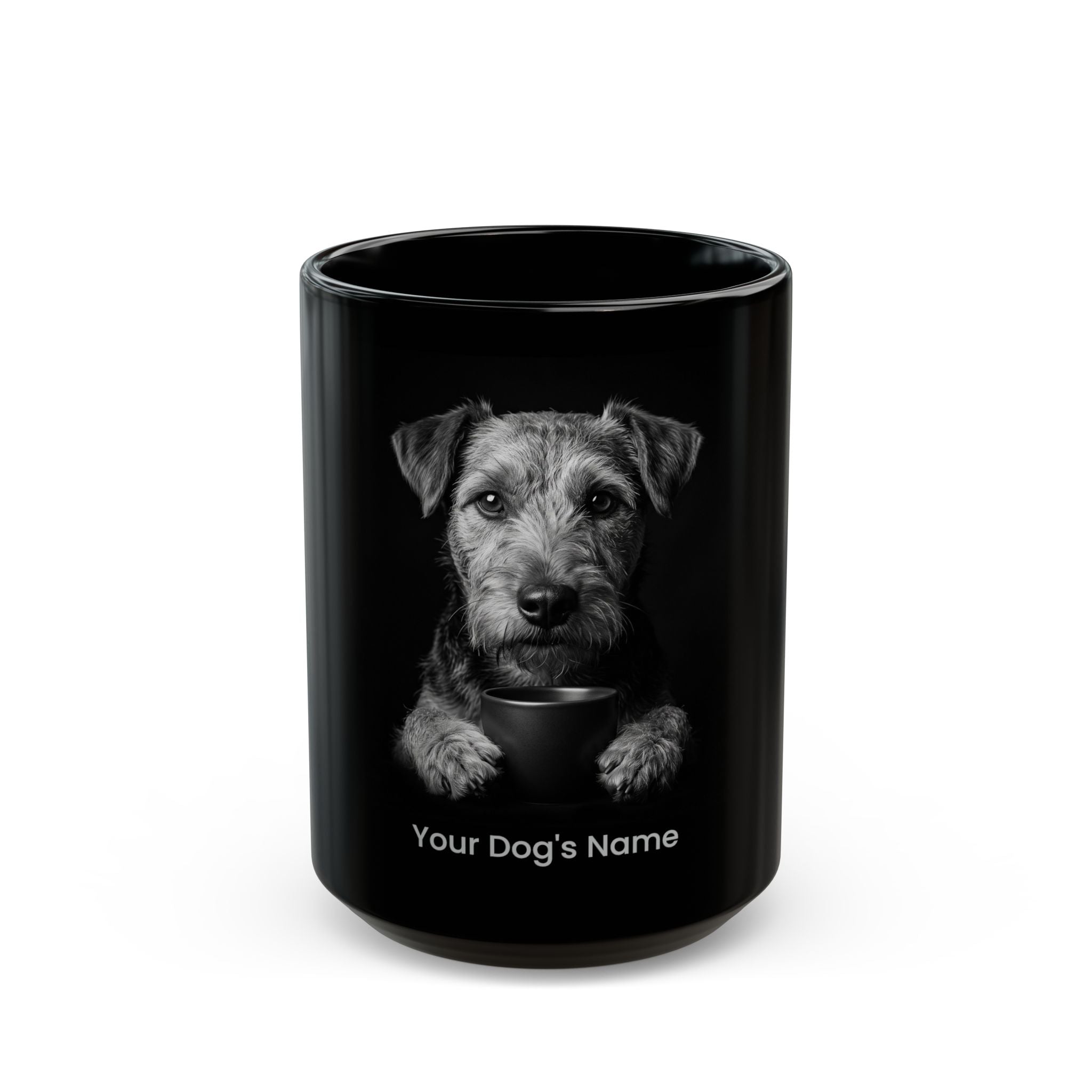 Personalized Welsh Terrier black ceramic coffee mug with custom dog name