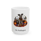 Personalized Pumi dog Halloween mug, 15oz white ceramic, with custom pet name on front