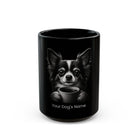 Personalized Long Coat Chihuahua black ceramic coffee mug with custom dog name