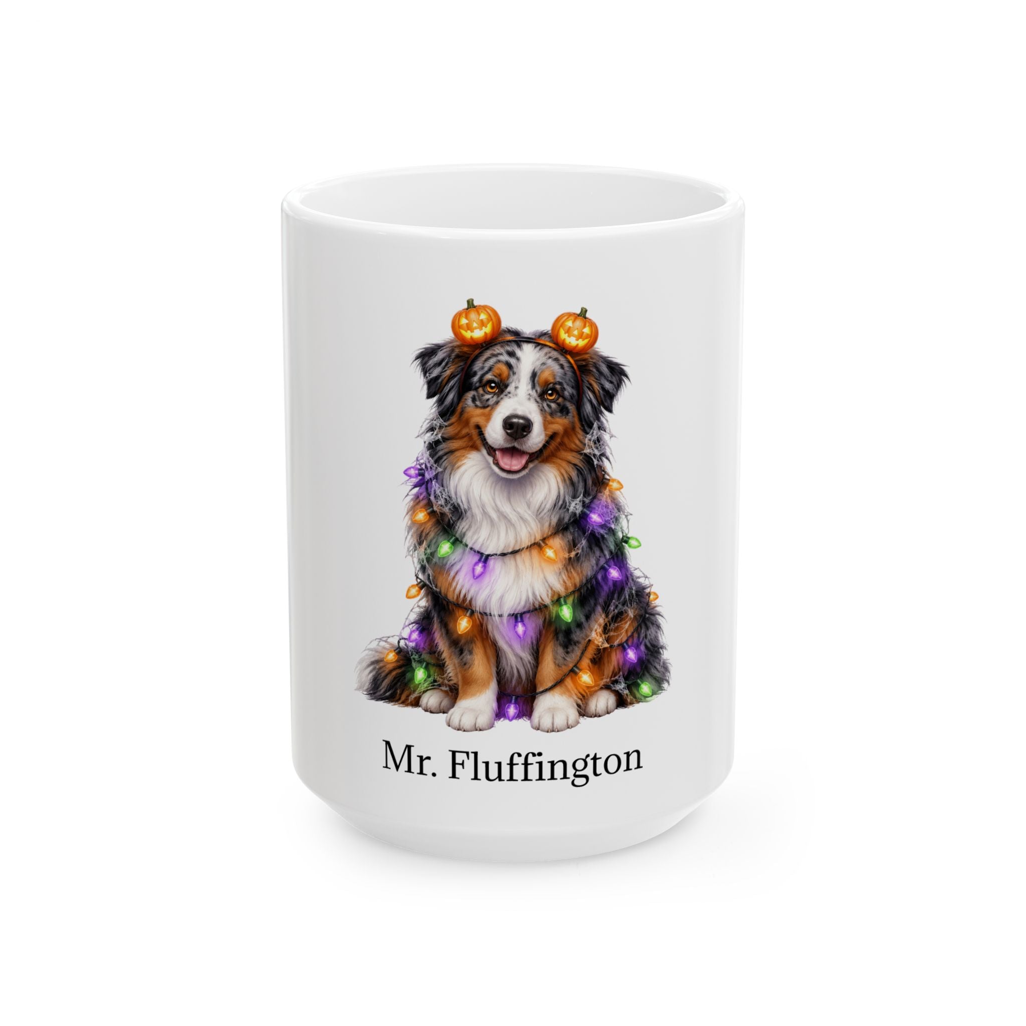Personalized Australian Shepherd Dog Mug – Custom Pet Name Halloween Gift