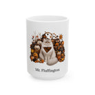 Personalized Ragamuffin cat Halloween mug, 15oz white ceramic, with custom pet name on front