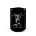 Personalized Whippet black ceramic coffee mug with custom dog name