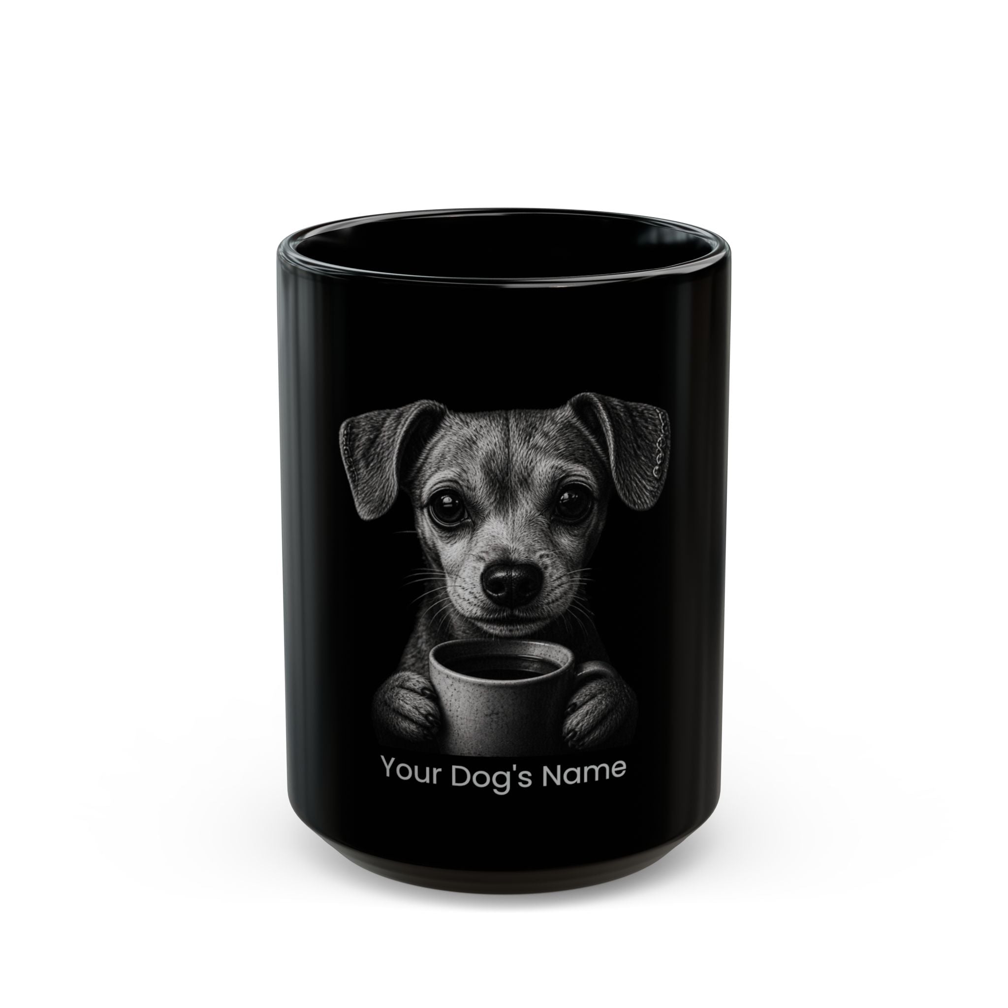 Personalized Chiweenie black ceramic coffee mug with custom dog name