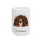 Personalized Domestic Shorthair cat Halloween mug, 15oz white ceramic, with custom pet name on front