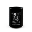 Personalized Serrano Bulldog black ceramic coffee mug with custom dog name