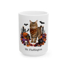 Angled American Bobtail cat Halloween mug with personalized pet name and fall design — image 3