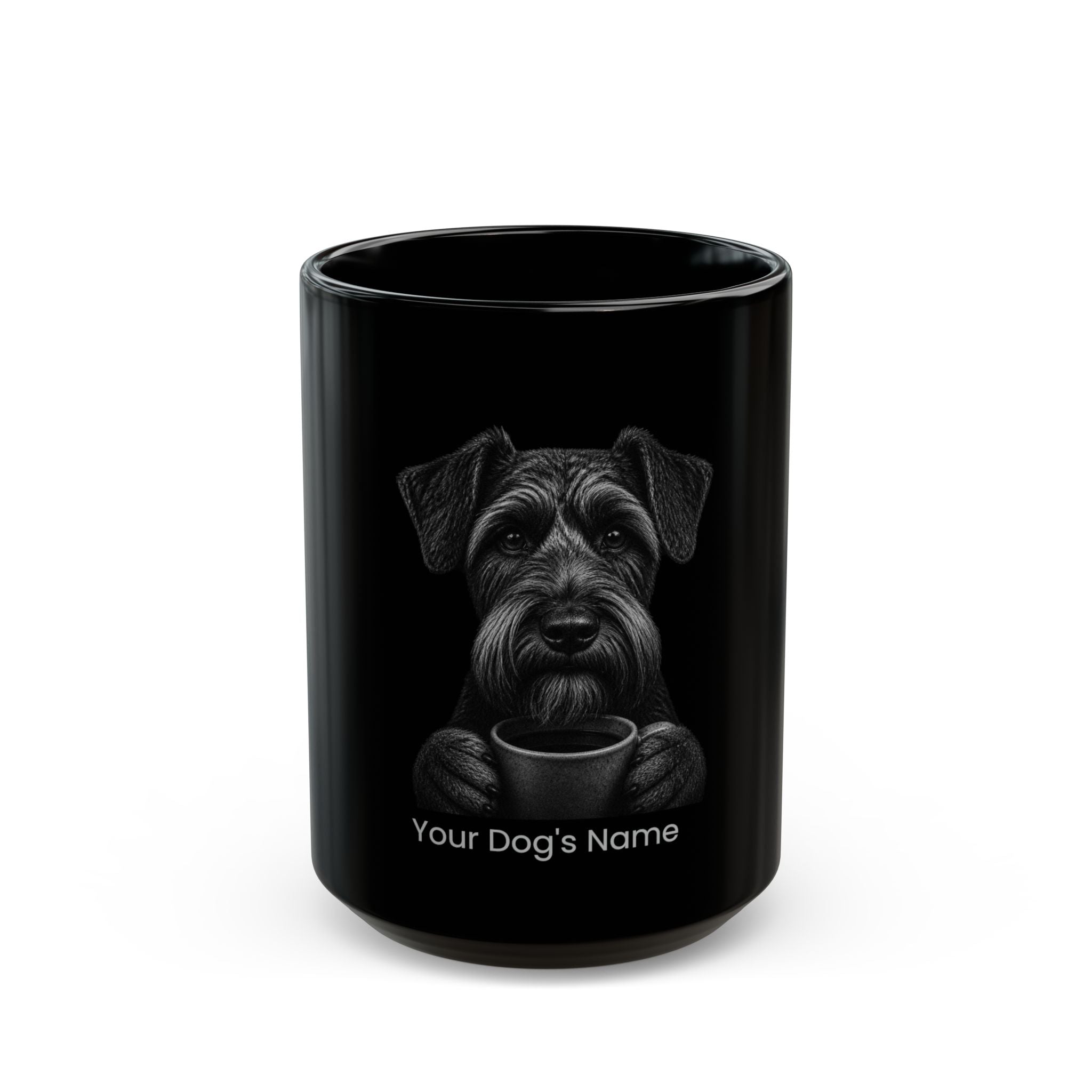 Personalized Giant Schnauzer black ceramic coffee mug with custom dog name