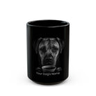 Personalized Alano Español black ceramic coffee mug with custom dog name