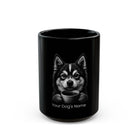 Personalized Pomsky black ceramic coffee mug with custom dog name