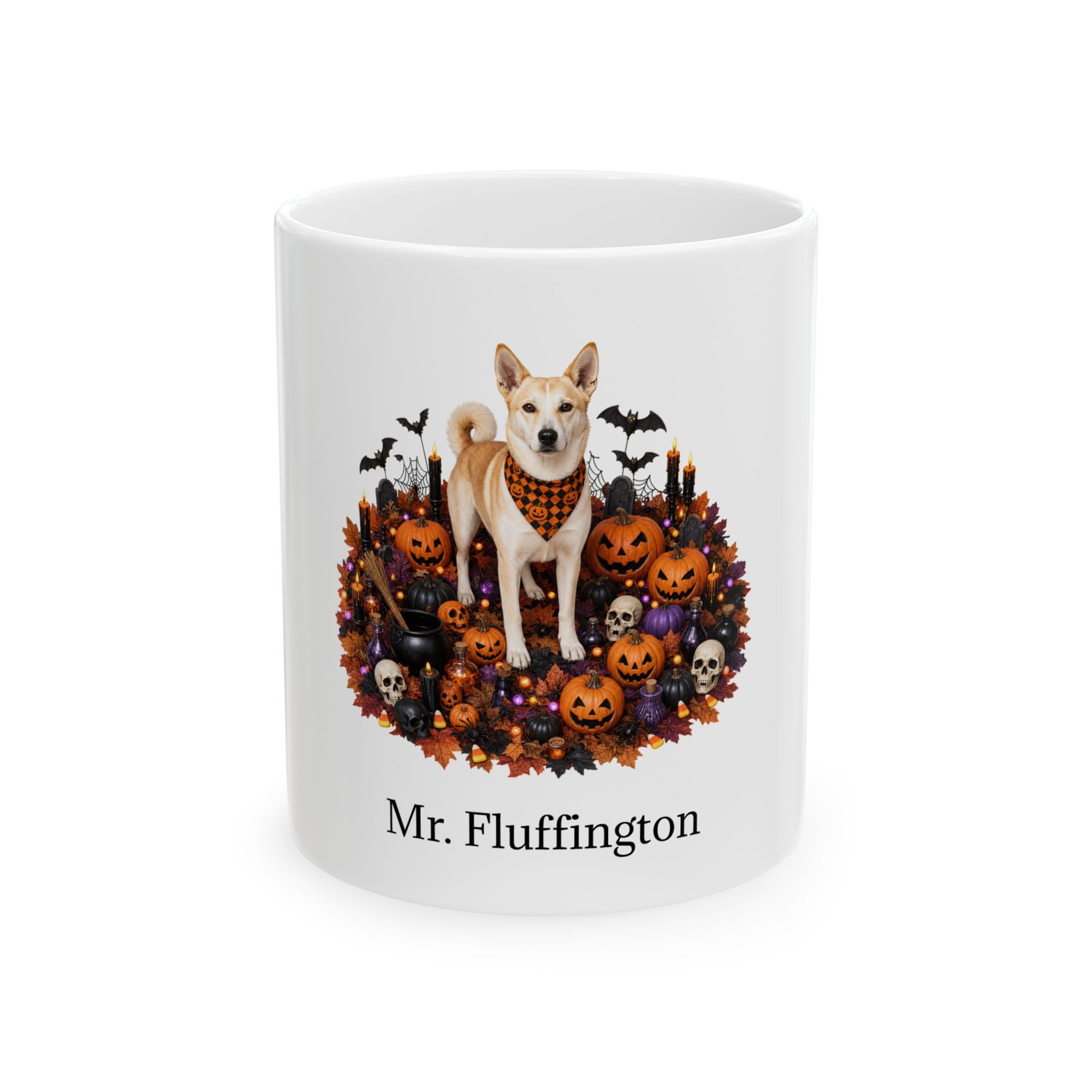 Personalized Canaan dog ceramic coffee mug with Halloween artwork and custom name — image 2