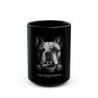 Personalized Bulldog black ceramic coffee mug with custom dog name