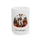 Personalized Wire Fox Terrier dog Halloween mug, 11oz white ceramic, with custom pet name on front