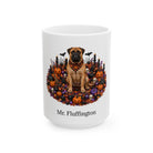 Angled Bullmastiff dog Halloween mug with personalized pet name and fall design — image 3