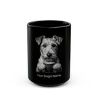 Personalized Wire Fox Terrier black ceramic coffee mug with custom dog name