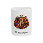 Personalized Chinook dog Halloween mug, 11oz white ceramic, with custom pet name on front