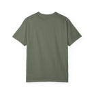 Back view of a plain olive green crew neck t-shirt.