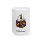 Personalized Sloughi dog Halloween mug, 15oz white ceramic, with custom pet name on front