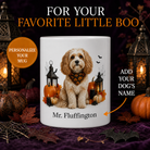 Personalized Cavapoo Halloween Mug – Custom Dog Name Gift – front view with no handle