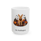 Personalized Portuguese Podengo Pequeno dog Halloween mug, 11oz white ceramic, with custom pet name on front