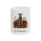 Personalized Airedale Terrier dog Halloween mug, 15oz white ceramic, with custom pet name on front