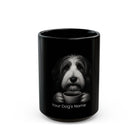 Personalized Bearded Collie black ceramic coffee mug with custom dog name