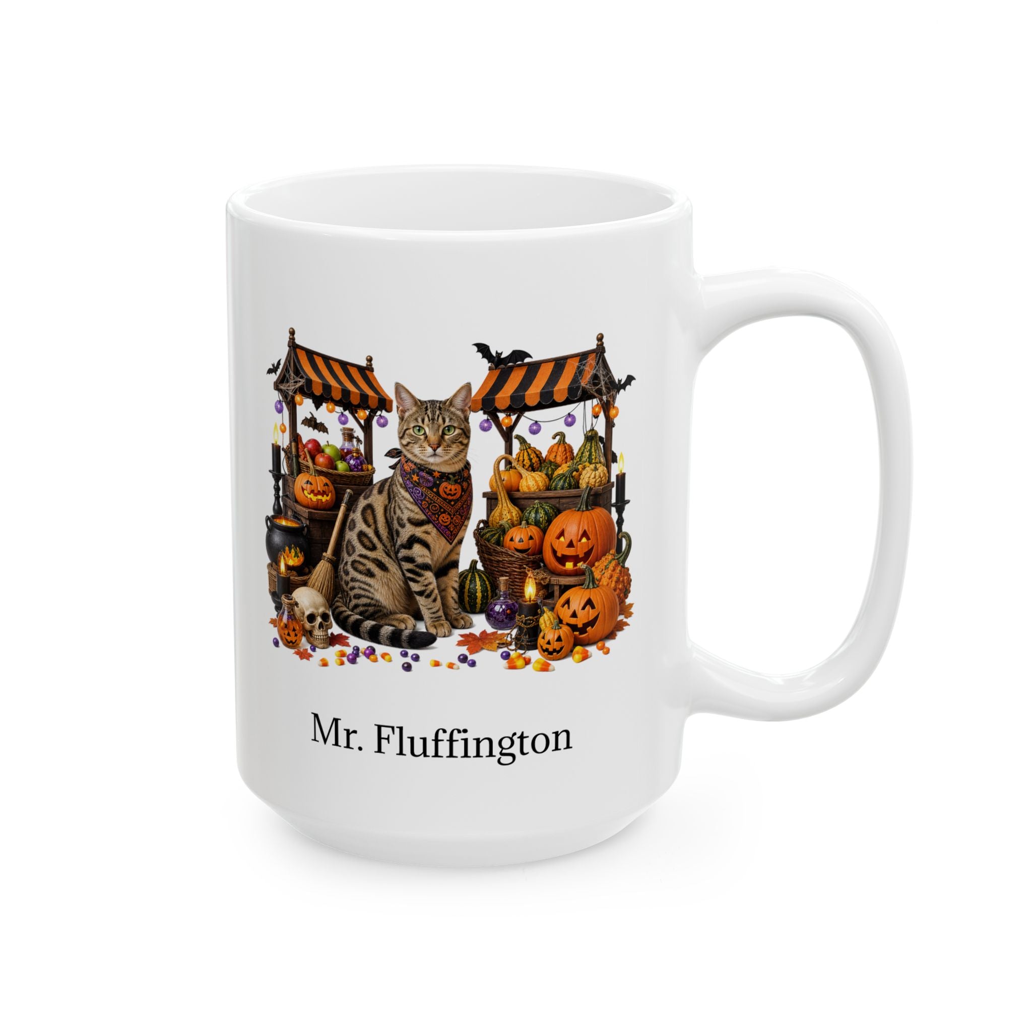Personalized Tabby Cat Halloween Mug – Custom Pet Name Gift