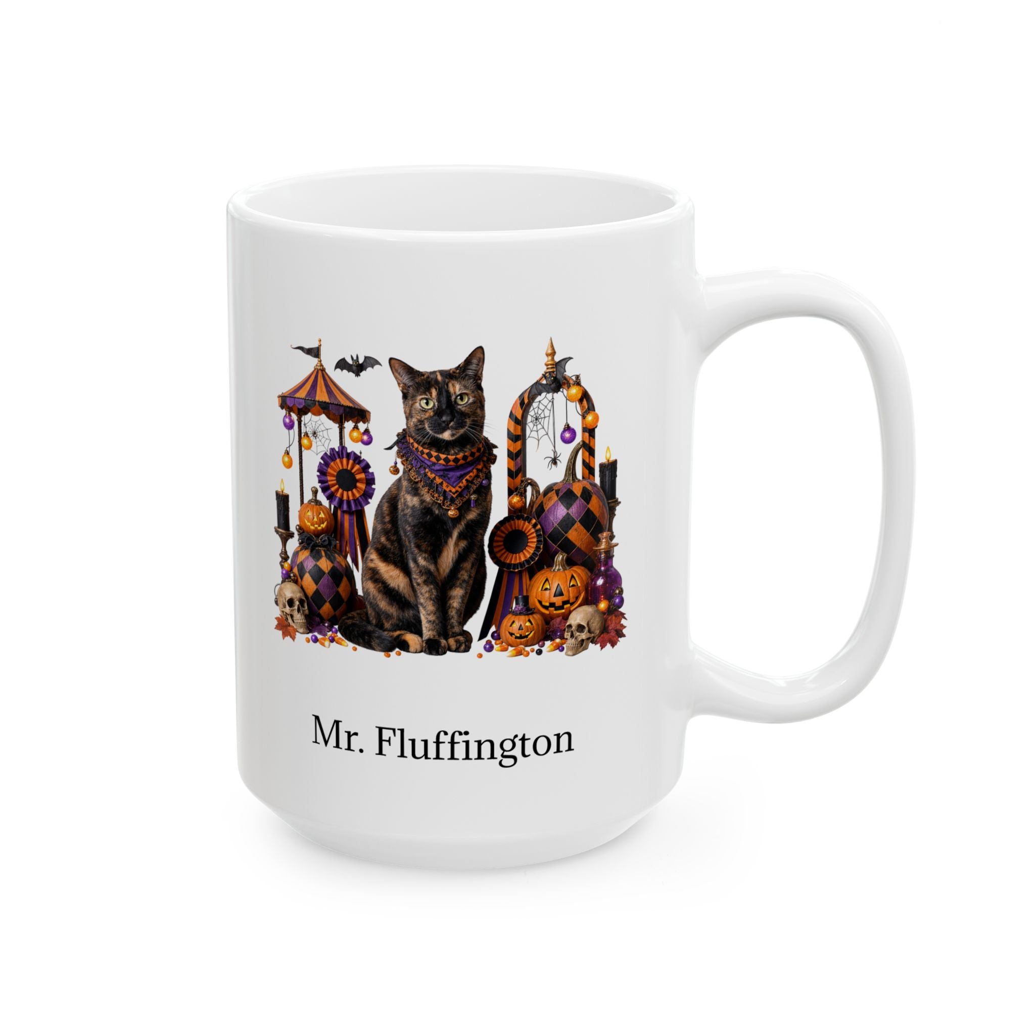 Personalized Tortoiseshell Cat Halloween Mug – Custom Pet Name Gift