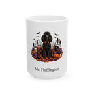 Personalized Poodle dog Halloween mug, 15oz white ceramic, with custom pet name on front