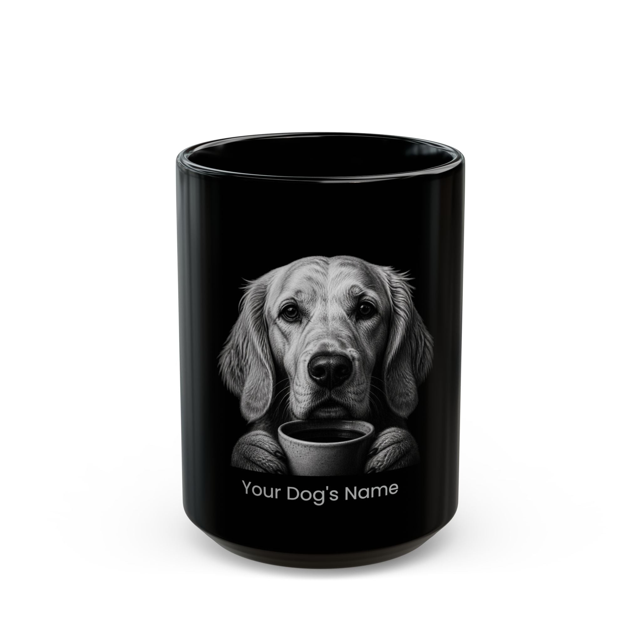 Personalized English Setter black ceramic coffee mug with custom dog name