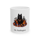 Personalized Schipperke dog Halloween mug, 11oz white ceramic, with custom pet name on front