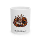 Personalized Chinese Crested dog Halloween mug, 15oz white ceramic, with custom pet name on front