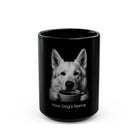 Personalized White Shepherd black ceramic coffee mug with custom dog name