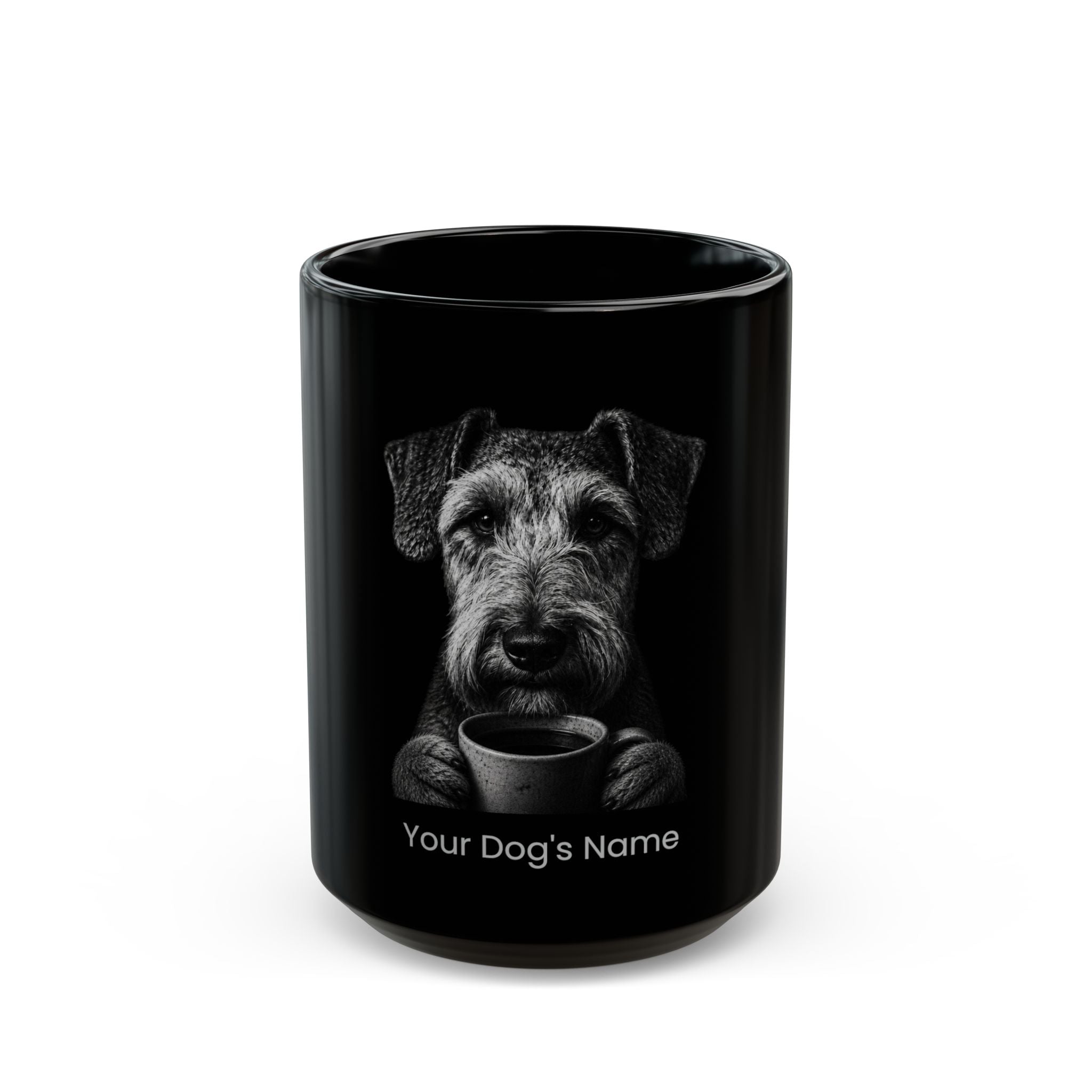 Personalized Border Terrier black ceramic coffee mug with custom dog name