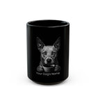 Personalized Dingo Heeler black ceramic coffee mug with custom dog name