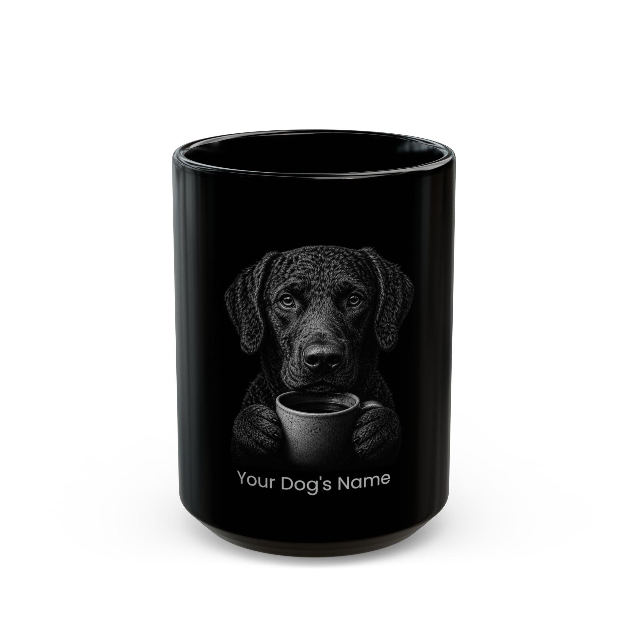 Personalized Curly-Coated Retriever black ceramic coffee mug with custom dog name