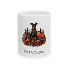 Personalized Manchester Terrier dog Halloween mug, 11oz white ceramic, with custom pet name on front