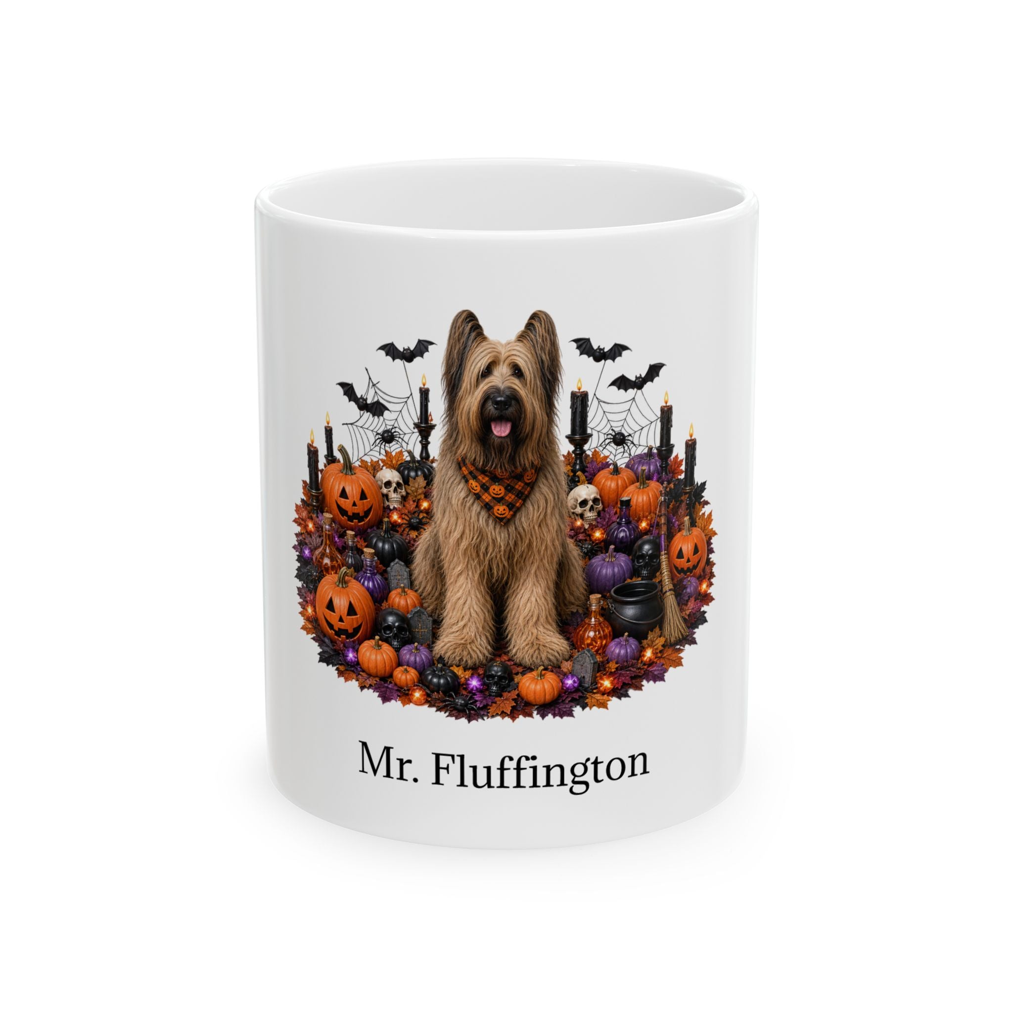 Personalized Briard dog ceramic coffee mug with Halloween artwork and custom name — image 2